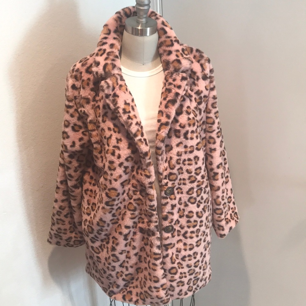 NWT Furry Pink Leopard Print Coat